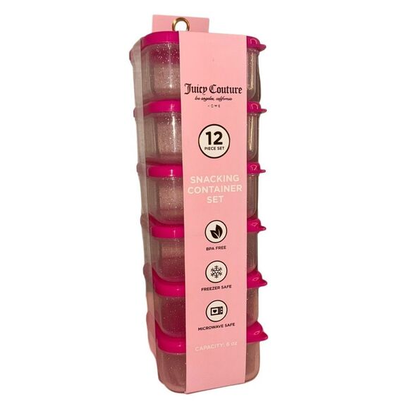 Juicy Couture Other - Juicy Couture Home 12 Piece Pink Glitter Snacking Container Set Food Storage 6oz